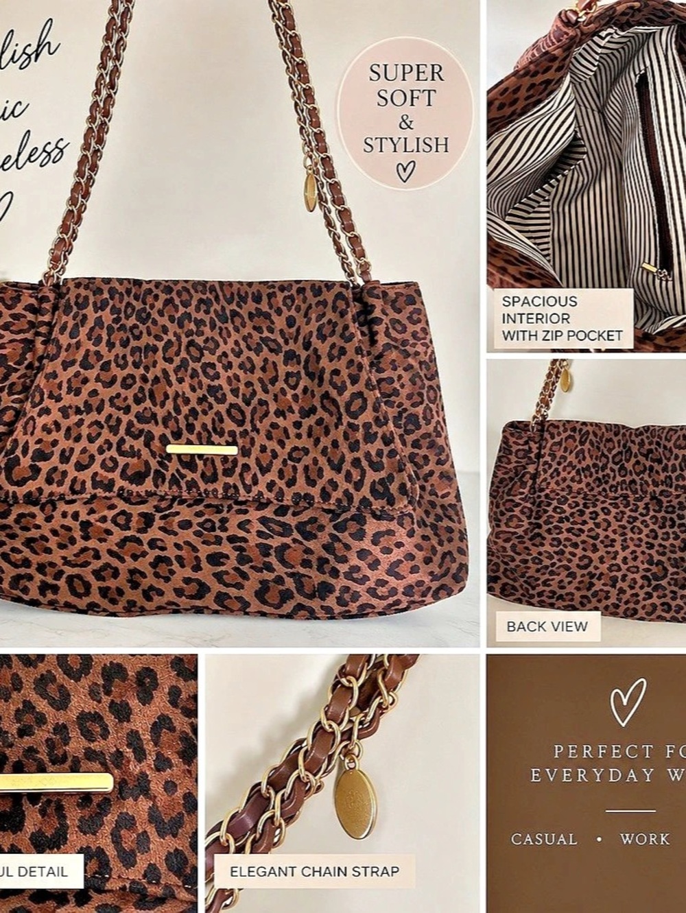 Leopard Print Chain Strap Shoulder Bag